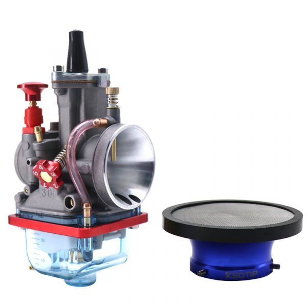 Motorcycle 28/30mm Pwk Carburetor Universal Racing Parts Scooters Blue Bottom Cover Power Jet With 50mm air filter - - Racext 6
