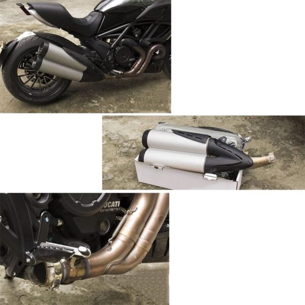 60mm Dual-outlet Muffler Slip On for Ducati Diavel 1200 Exhaust Pipe Motorcycle Titanium Escape No DB Killer Original System - - Racext 2