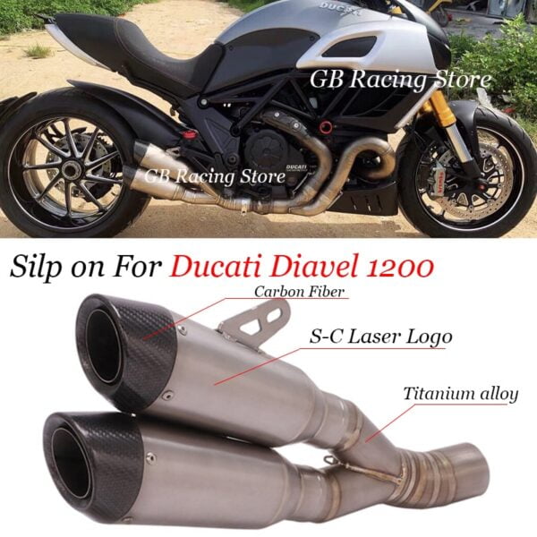 60mm Dual-outlet Muffler Slip On for Ducati Diavel 1200 Exhaust Pipe Motorcycle Titanium Escape No DB Killer Original System - - Racext 1