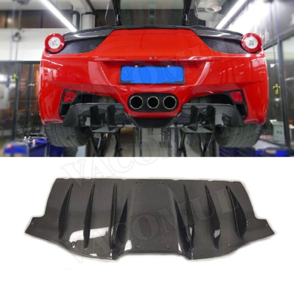 Carbon Fiber / FRP Rear Bumper Lip Diffuser Spoiler For Ferrari 458 2011-2014 Fins Shark Style Skid Plate - - Racext 1
