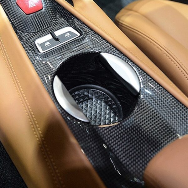 For 2013 Ferrari F12 Berlinetta Real Carbon Fiber Car Central Control Gear Cup Holder Decorative Panel Cover Sticker Accessories - - Racext 3