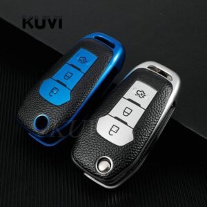 Leather Tpu Car Key Cover Case Protective Shell For Ford Fusion Fiesta Escort Mondeo Everest Ranger 3 Buttons Folding Key -  - Racext™️