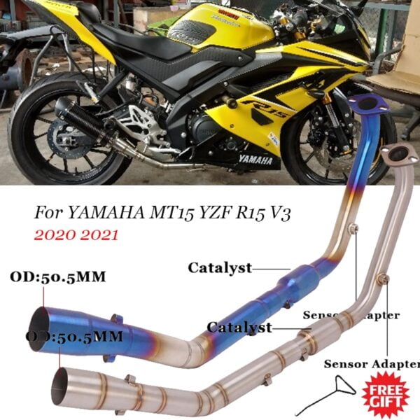 Slip On For Yamaha YZF R15 V3 MT-15 2020 2021 Motorcycle Exhaust System Escape Modified Front Link Pipe With Catalyst Connection - - Racext 1