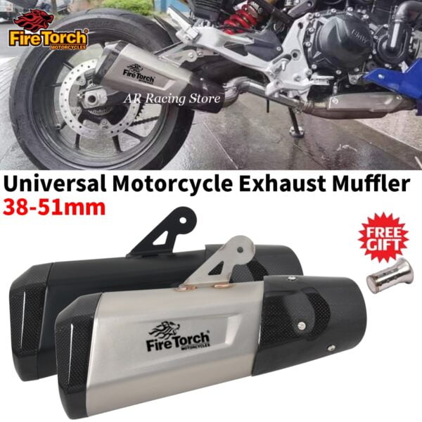 Universal Motorcycle Exhaust Pipe Escape Systems For F900R NINJA400 MT-09 Z900 ATV KTM Carbon Muffler with Anti-scalding cover - - Racext 1