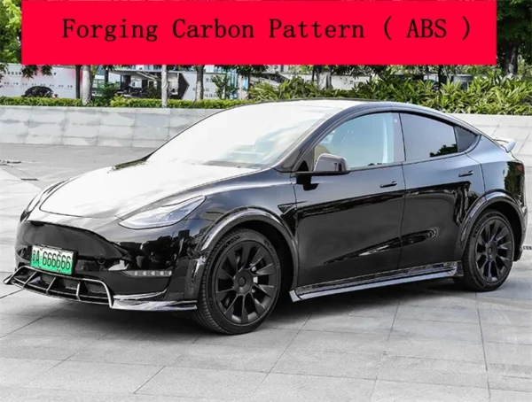 Per Tesla Model Y 2020-2023 ABS Forgiatura Carbonio Nero Brillante Labbro Anteriore Diffusore Posteriore Gonna Laterale Corpo Kit Sopracciglia Ruota Spoiler - - Racext 4