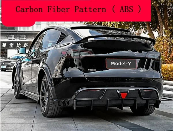 Per Tesla Model Y 2020-2023 ABS Forgiatura Carbonio Nero Brillante Labbro Anteriore Diffusore Posteriore Gonna Laterale Corpo Kit Sopracciglia Ruota Spoiler - - Racext 5