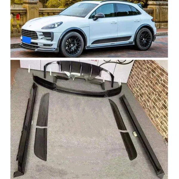 Per Porsche Macan 2018 2019 2020 2021 2022 Kit spoiler anteriore diffusore posteriore in vera fibra di carbonio - - Racext 1