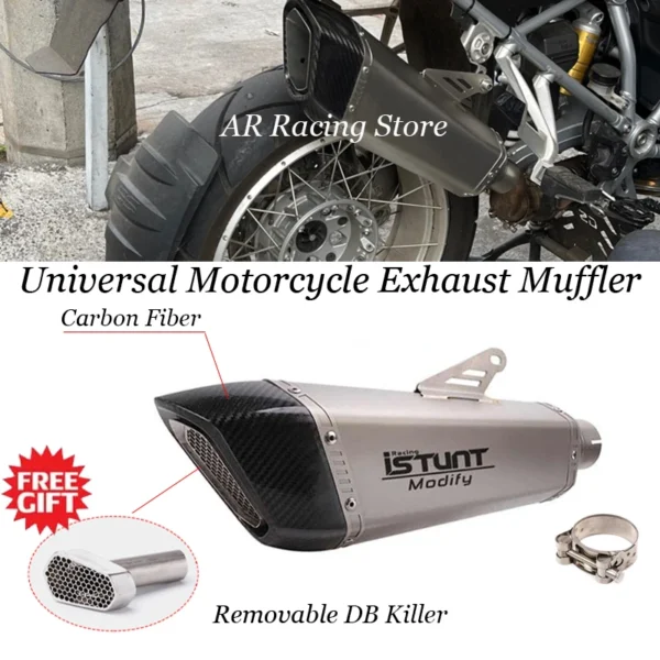 60MM Motorcycle Exhaust Escape iSTUNT Moto Modified Carbon fiber Muffler For BMW s1000rr R1200GS ZX10R TMAX 530 560 Z1000 - - Racext 1