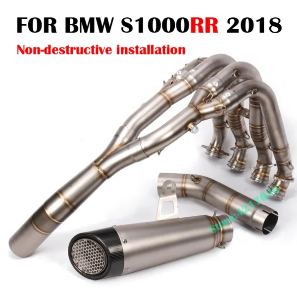 60MM Motorcycle Exhaust Front Connecting Rod Muffler With Stainless Steel Laser Marking Link Pipe Slip On For BMW S1000RR 2018 - - Racext 1