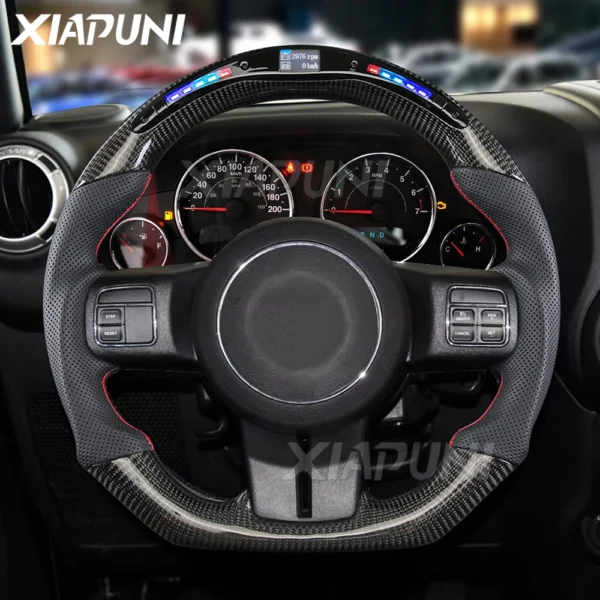 Custom Handmade Carbon Fiber Racing Steering Wheel with LED for Jeep Wrangler 2011-2017 Model - - Racext 1