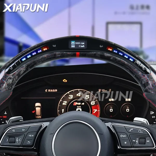 "Premium Audi LED Customized Racing Steering Wheel: Genuine Carbon Fiber Design for RS3, RS4, RS5, RS6, RS7, S3, S4, S5, S6, S7, S8, A3, A4, A5, A6 Models (2016-2020) with Multiple LED Light Bead Options - - Racext 5