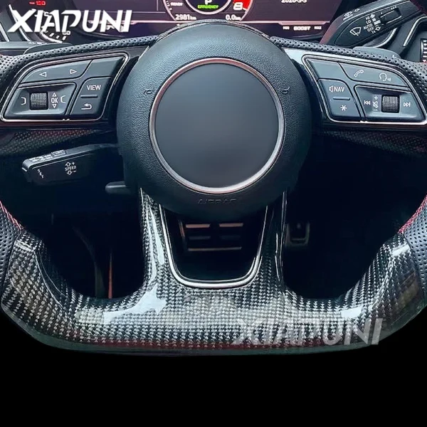 "Premium Audi LED Customized Racing Steering Wheel: Genuine Carbon Fiber Design for RS3, RS4, RS5, RS6, RS7, S3, S4, S5, S6, S7, S8, A3, A4, A5, A6 Models (2016-2020) with Multiple LED Light Bead Options - - Racext 4