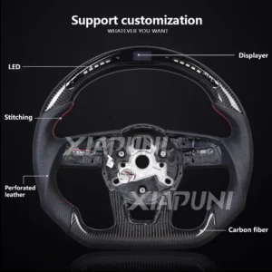 "Premium Audi LED Customized Racing Steering Wheel: Genuine Carbon Fiber Design for RS3, RS4, RS5, RS6, RS7, S3, S4, S5, S6, S7, S8, A3, A4, A5, A6 Models (2016-2020) with Multiple LED Light Bead Options - - Racext 9
