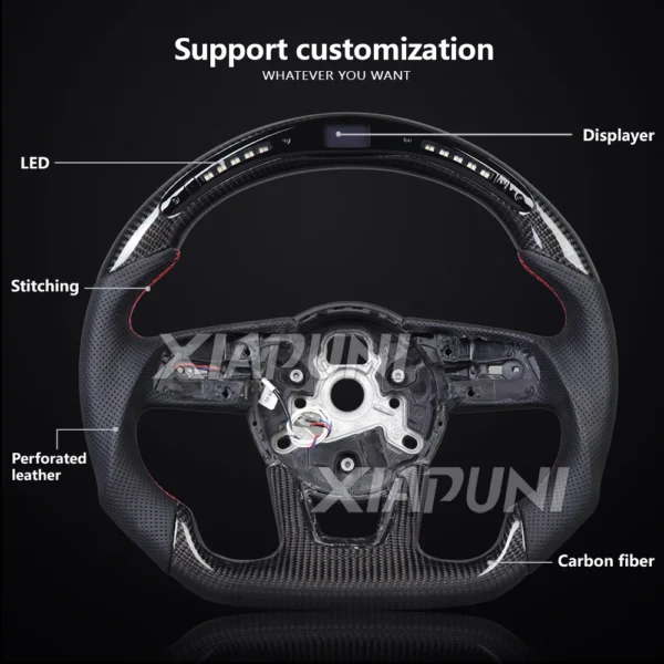 "Premium Audi LED Customized Racing Steering Wheel: Genuine Carbon Fiber Design for RS3, RS4, RS5, RS6, RS7, S3, S4, S5, S6, S7, S8, A3, A4, A5, A6 Models (2016-2020) with Multiple LED Light Bead Options - - Racext 3