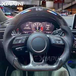 "Premium Audi LED Customized Racing Steering Wheel: Genuine Carbon Fiber Design for RS3, RS4, RS5, RS6, RS7, S3, S4, S5, S6, S7, S8, A3, A4, A5, A6 Models (2016-2020) with Multiple LED Light Bead Options