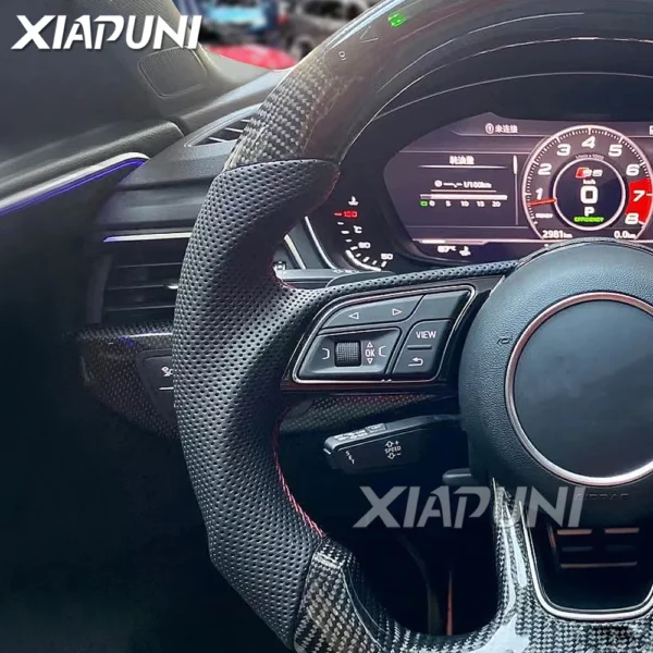 "Premium Audi LED Customized Racing Steering Wheel: Genuine Carbon Fiber Design for RS3, RS4, RS5, RS6, RS7, S3, S4, S5, S6, S7, S8, A3, A4, A5, A6 Models (2016-2020) with Multiple LED Light Bead Options - - Racext 6