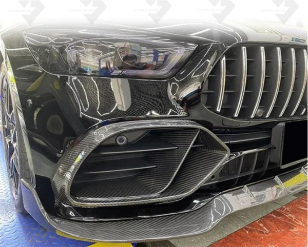For Mercedes Benz AMG GT50 GT53 2019-2023 REAL Carbon Fiber Front Bumper Fog Lamp Cover Air Outlet Lip Spoiler Kit Splitters - - Racext 3