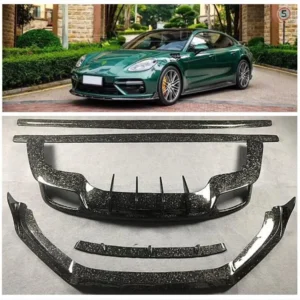 For Porsche Panamera 971 GTS Turbo 2017-2021 REAL FORGE Carbon Fiber Front Lip Rear Diffuser Bumper Spoiler Body Side Skirt Kit