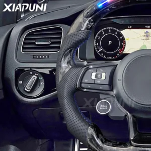 For VW Steering Wheel Golf 7 MK7 Mk7.5 GTI Scirocco Polo GTS R Line 2014-2017 Forge Carbon Fiber Customized LED RPM Racing Wheel - - Racext 13