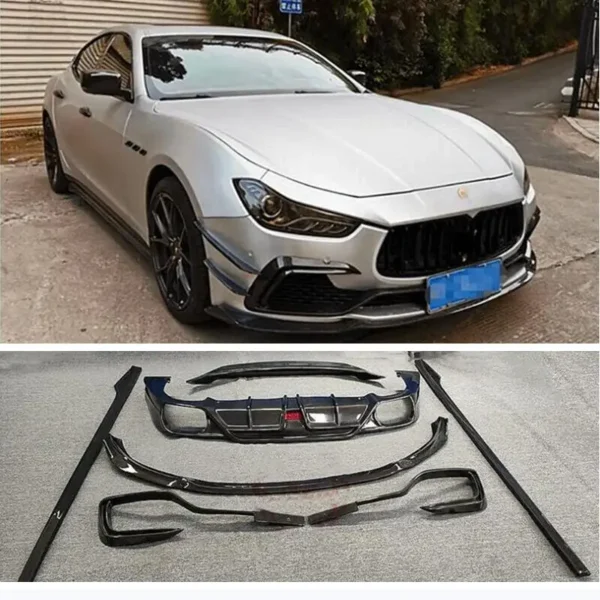 High Quality Real Carbon Fiber Front Lip Rear Diffuser Side Skirt Kit Spoiler Refits For Maserati Giboli 2013 2014 2015 2016 - - Racext 1