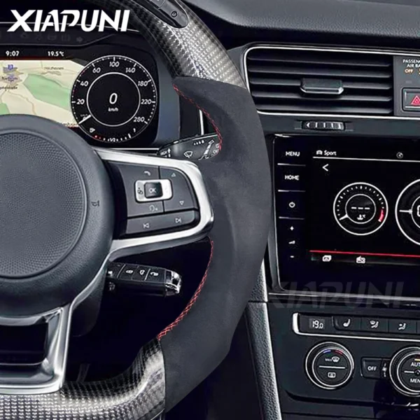 Customizable LED Steering Wheel for VW Golf 7 MK7/Mk7.5 GTI Scirocco Polo GTS R Line (2014-2017) - Alcantara Finish with Genuine Carbon Fiber - - Racext 4