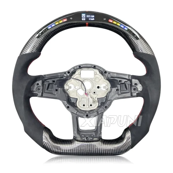 Customizable LED Steering Wheel for VW Golf 7 MK7/Mk7.5 GTI Scirocco Polo GTS R Line (2014-2017) - Alcantara Finish with Genuine Carbon Fiber - - Racext 3