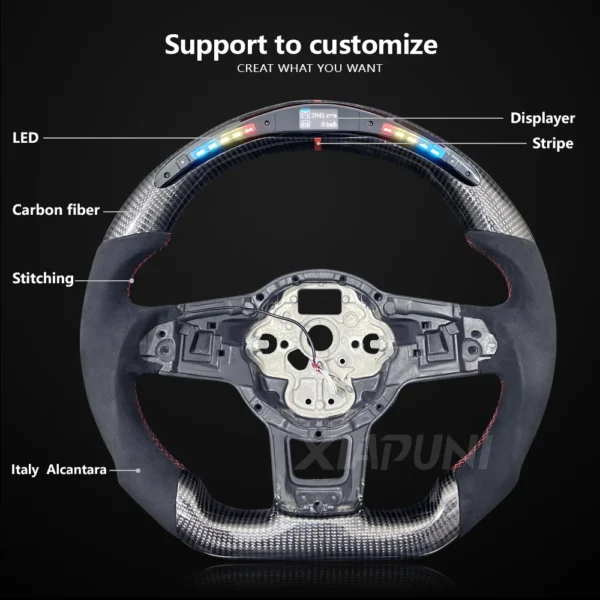 Customizable LED Steering Wheel for VW Golf 7 MK7/Mk7.5 GTI Scirocco Polo GTS R Line (2014-2017) - Alcantara Finish with Genuine Carbon Fiber - - Racext 2