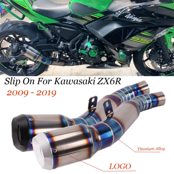 Slip On Pro Kawasaki ZX-6R ZX6R 636 2009 - 2019 Únik výfuku motocyklu Upravený tlumič výfuku z titanové slitiny se středním článkem CNC - - Racext 1